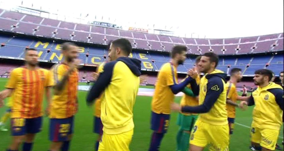 Both teams shook hands at the Nou Camp in front of 98,000 empty seats