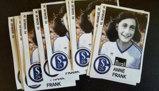  Sick German fans have copied Lazio ultras in sticking images of Anne Frank wearing a Schalke shirt around the region