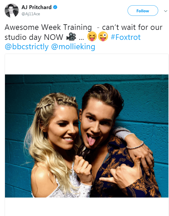  AJ Pritchard shared a backstage picture with Mollie King