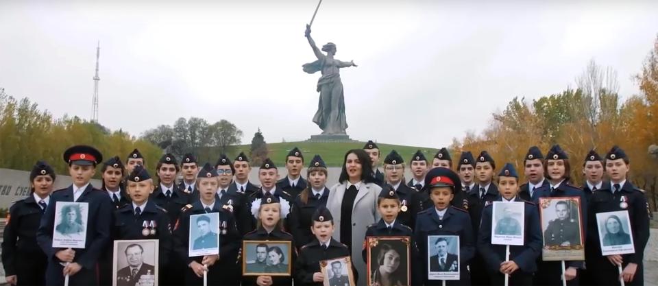  The patriotic cadets are filmed in Volgograd singing the pro-Russia anthem