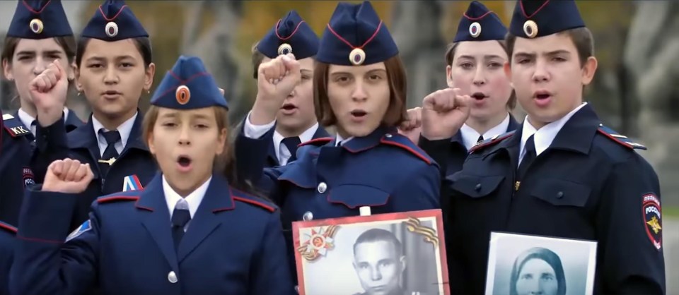 The Putin propaganda film features young cadets singing about Russia’s alleged bid to take back Alaska