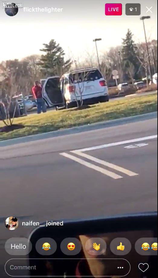  A driver in another car across the road filmed the standoff as cops tried to talk to a man before he apparently shot himself