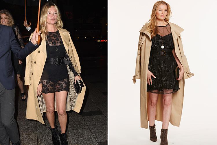  We recreated Kate's famous look on Denise. Kate's famous Burberry coat and black dress were on show at Paris Fashion Week in 2016