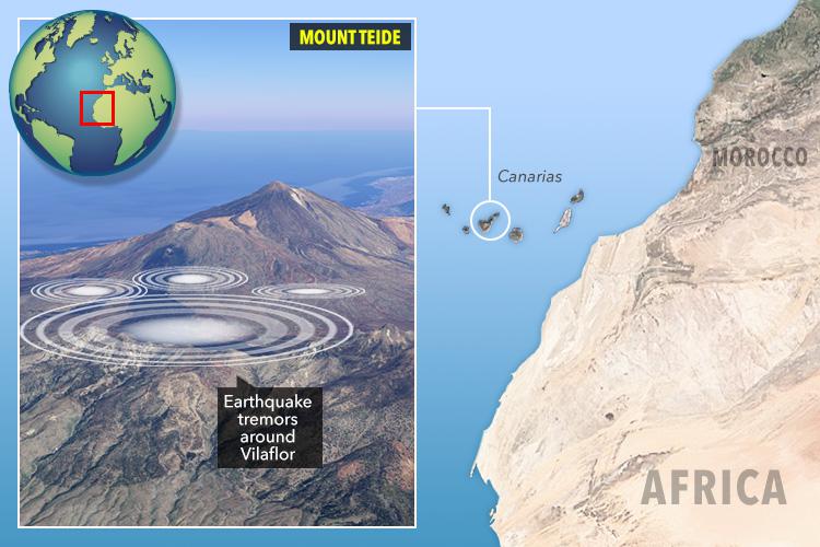  The location of Mount Teide which is causing tremors and could be set to erupt, experts claim