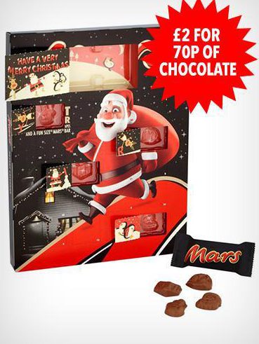  Mars calendars contain just 70 pence worth of chocolate, even though they are sold for £2