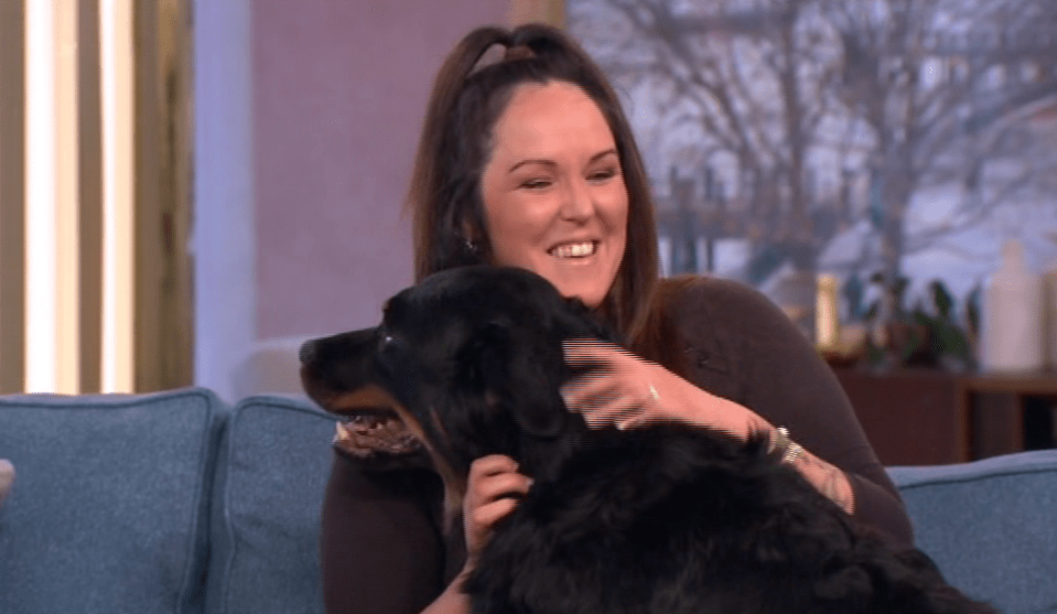  The love between Gemma and Dusty was clear to see, and he leapt on to her lap after the interview