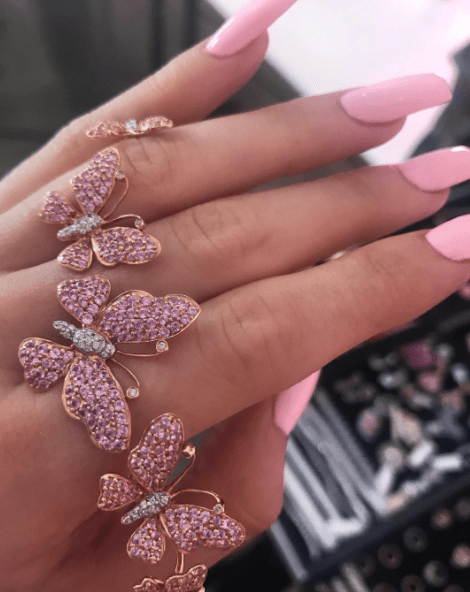  Her latest post saw her showing off her pink manicure and pink butterfly rings