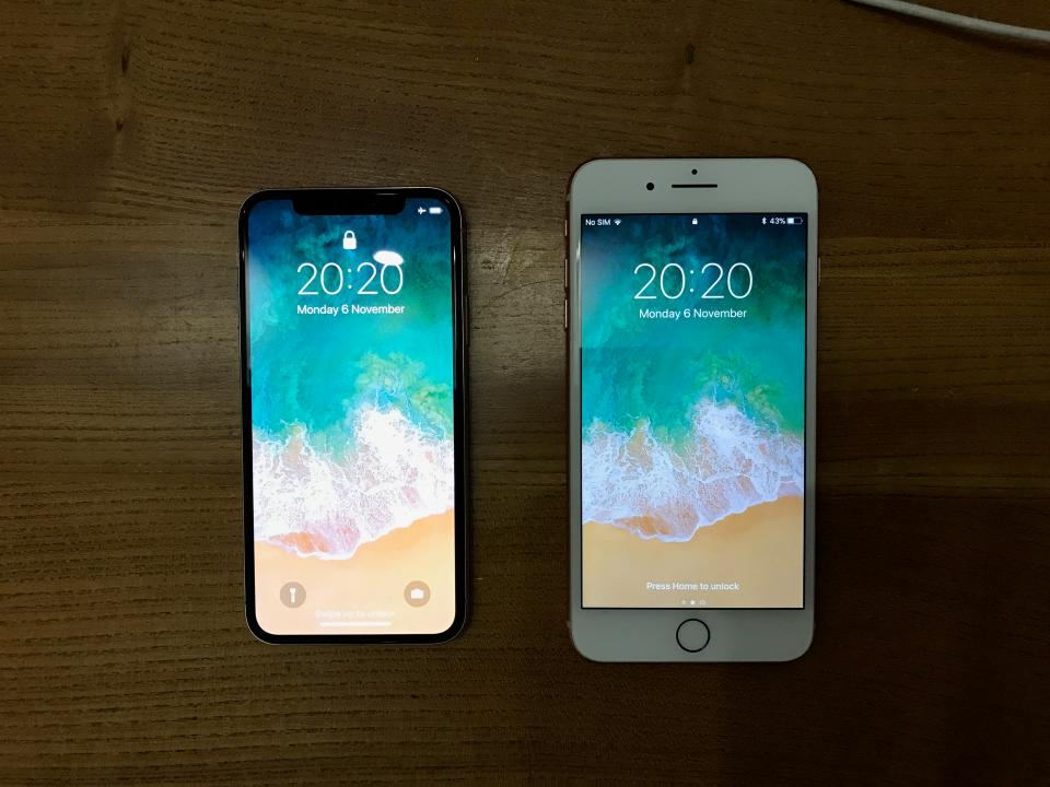  The iPhone X on the left, compared to the iPhone 8 Plus on the right