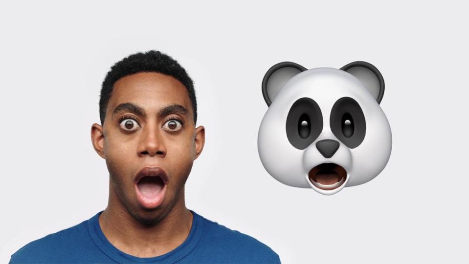  This image shows the panda animoji imitating its owner's face