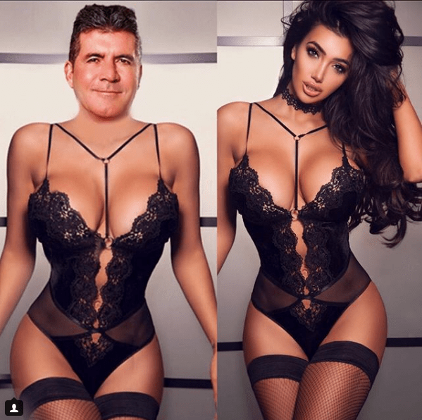  Chloe Khan previously mocked up this picture of Simon Cowell's head on her lingerie clad body as she hinted at an X Factor comeback