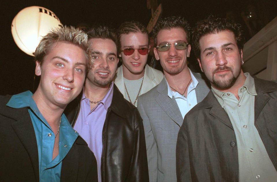  Lance Bass, left, Chris Kirkpatrick, 2nd left, Justin Timberlake, center, JC Chasez, 2nd right, and Joey Fatone, right