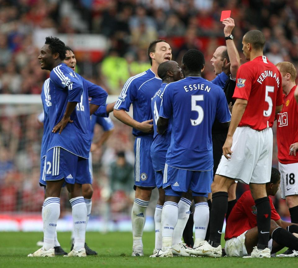  The midfielder was sent off against the Red Devils at Old Trafford in September 2007