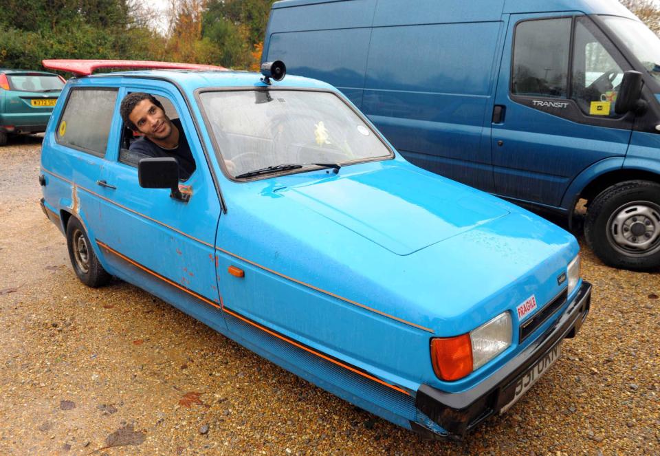  David James in an old Reliant Robin