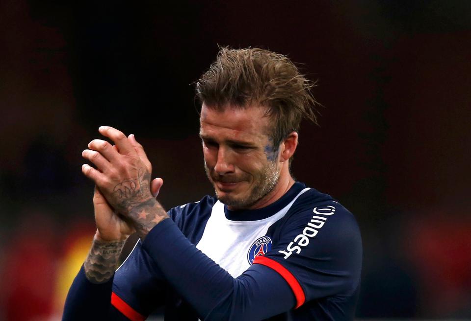  David Beckham could not contain himself after playing his last-ever game