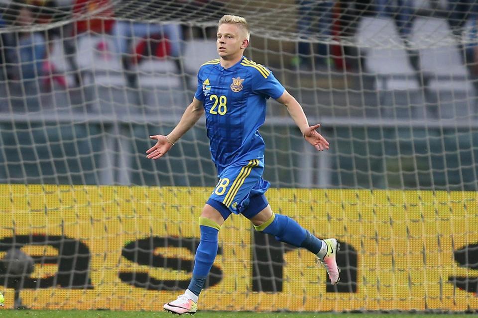  Zinchenko celebrates after scoring against Romania during a friendly fixture