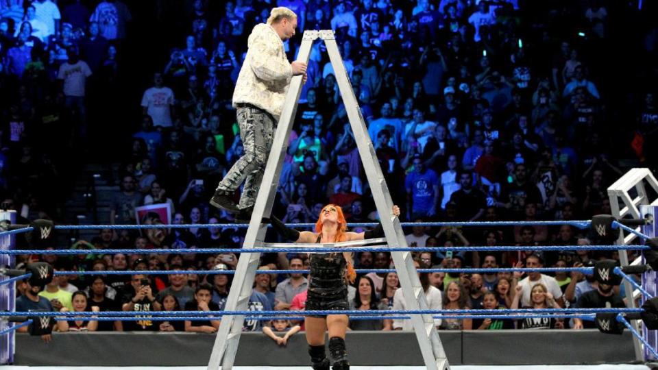  James Ellsworth climbs the Money in the Bank ladder to help Camilla win this year