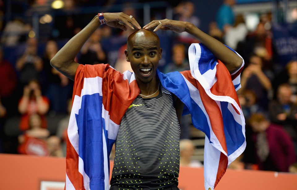 farah does the 'Mobot' after winning the 5,000m in Birmingham this year