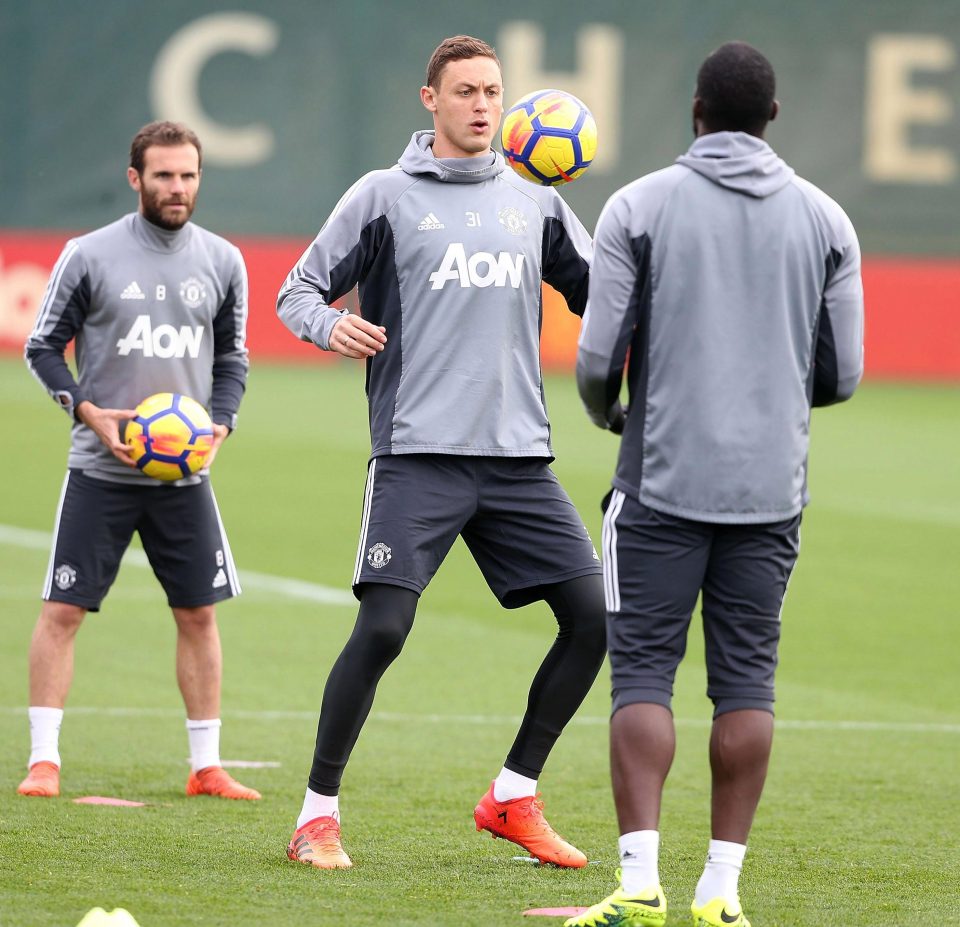  Nemanja Matic during a training session with Paul Pogba and Juan Mata