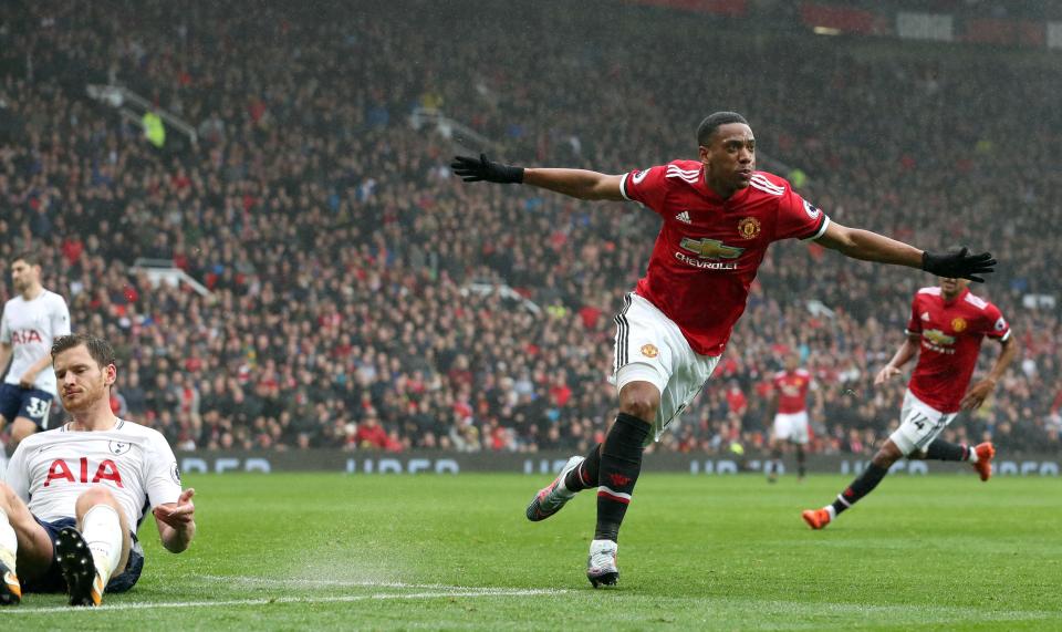  Anthony Martial celebrates after scoring late winner in big clash with Tottenham