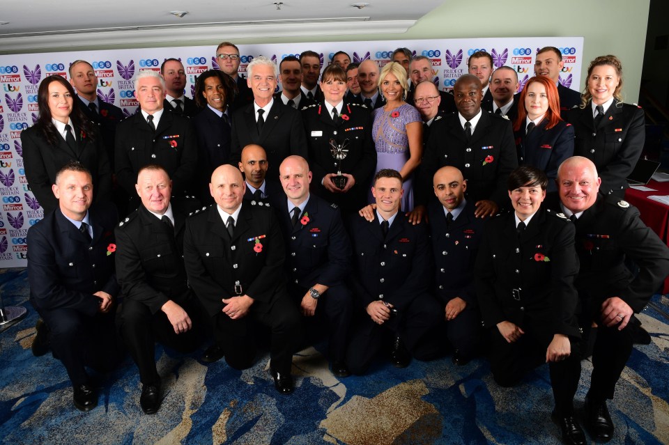 Holly Willoughby and Phillip Schofield with members of the London Fire Brigade