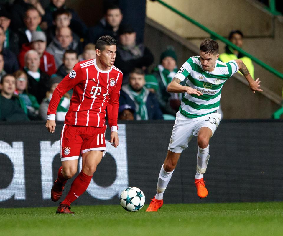  James Rodriguez in action for Bayern Munich during 2-1 victory away at Celtic