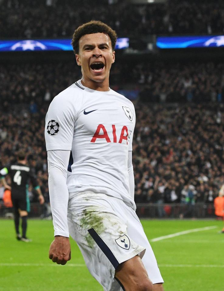  Dele Alli celebrates putting Spurs ahead against the two-time European champions