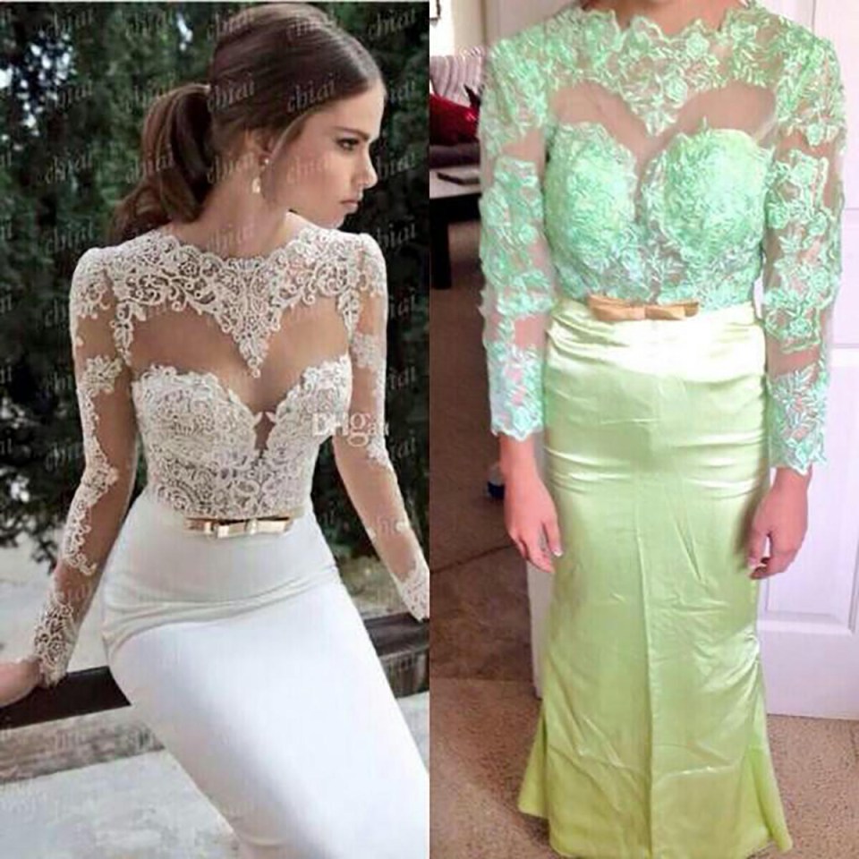 Instead of the stunning lace wedding gown on the website, one woman was left with this green monstrosity when it came in the post