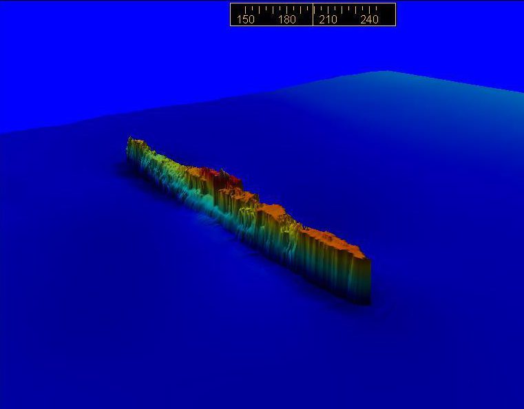  A 3D Radar scan of the sunken sub which lies beneath 308ft of water.