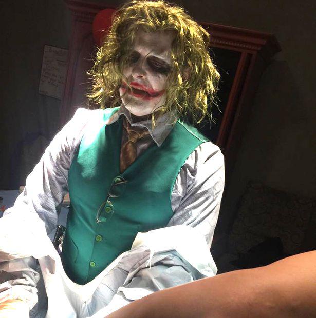 Dr Locus pulled off a convincing Joker outfit as he delivered little Oaklyn Selpp on Oct 31