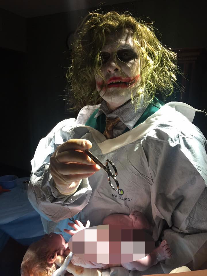 Dr Paul Locus dressed as The Joker for Halloween – and then was called up to help his patient give birth