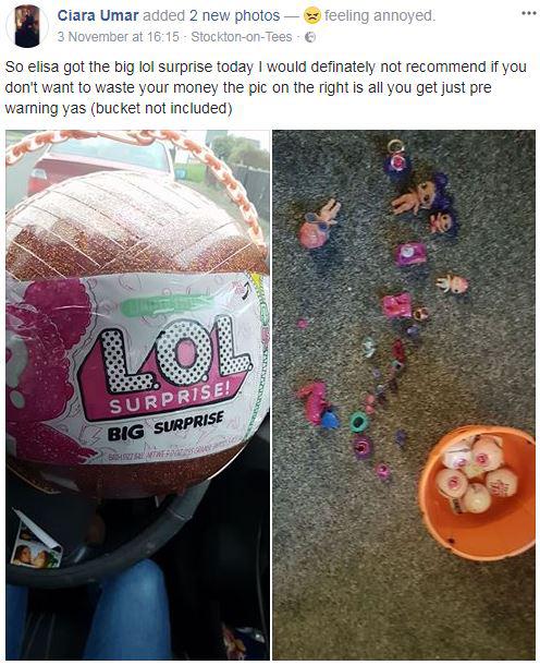  She took to Facebook to vent her frustration about the Lol Big Surprise Ball