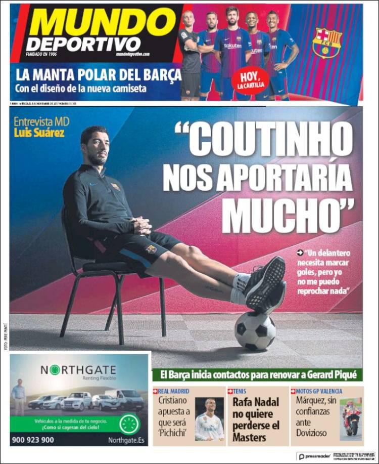 Luis Suarez, in an interview with Spanish newspaper Mundo, says Philippe Coutinho has the ambition to play for Barcelona