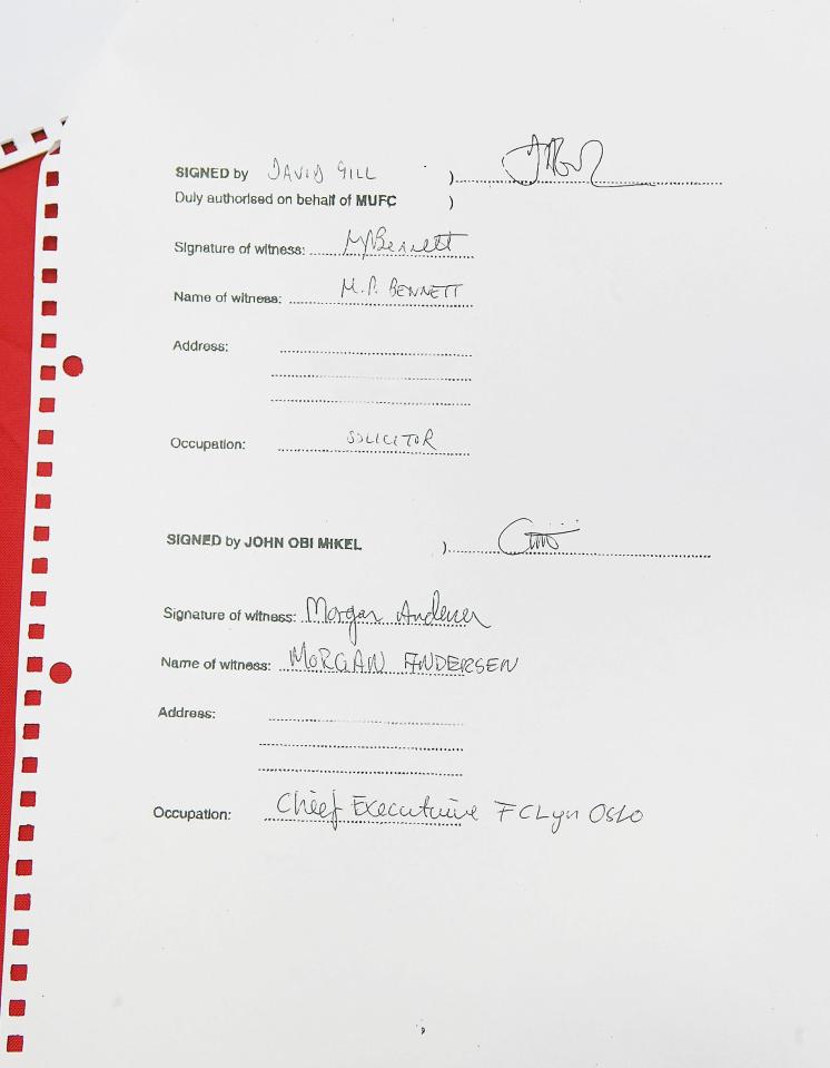  A copy of the contract between Manchester United and John Obi Mikel