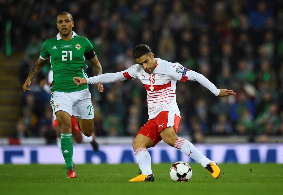  Switzerland defender Ricardo Rodriguez in action in the World Cup playoff first leg