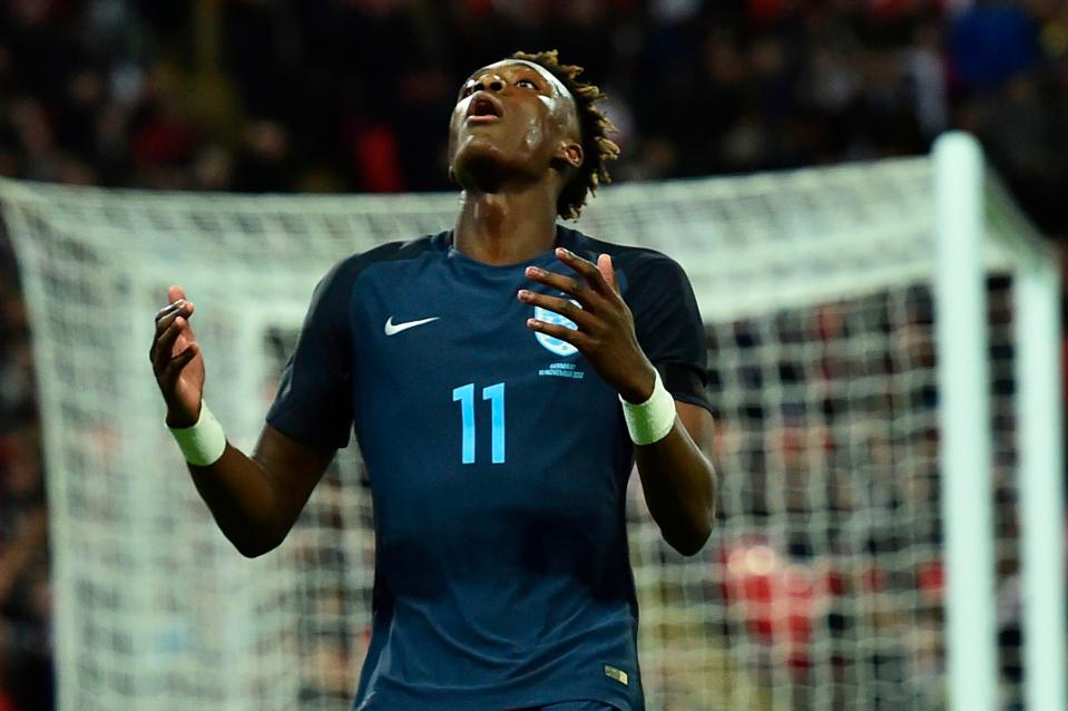  Striker Tammy Abraham almost got on the score sheet for the Three Lions on his debut