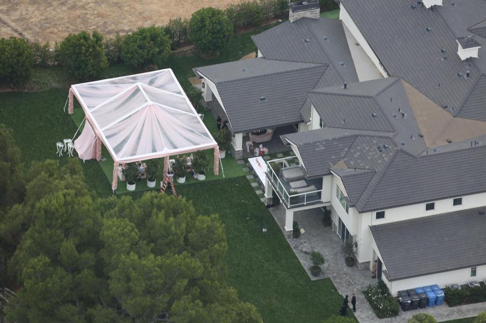  Aerial pictures of the reality star's home show a marquee in her garden lined with pink fabric