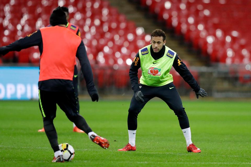  Neymar and his Brazil colleagues will face England at Wembley on Tuesday