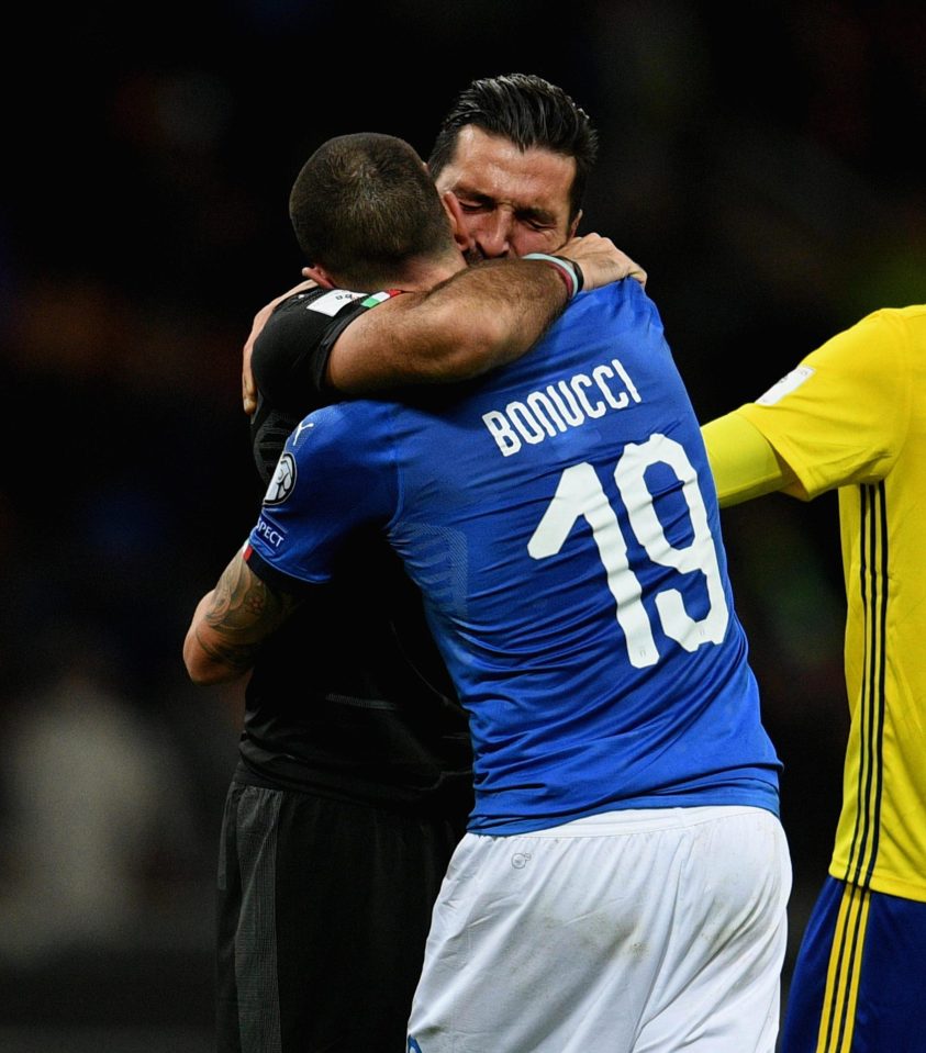  Gianluigi Buffon hugs Leonardo Bonucci