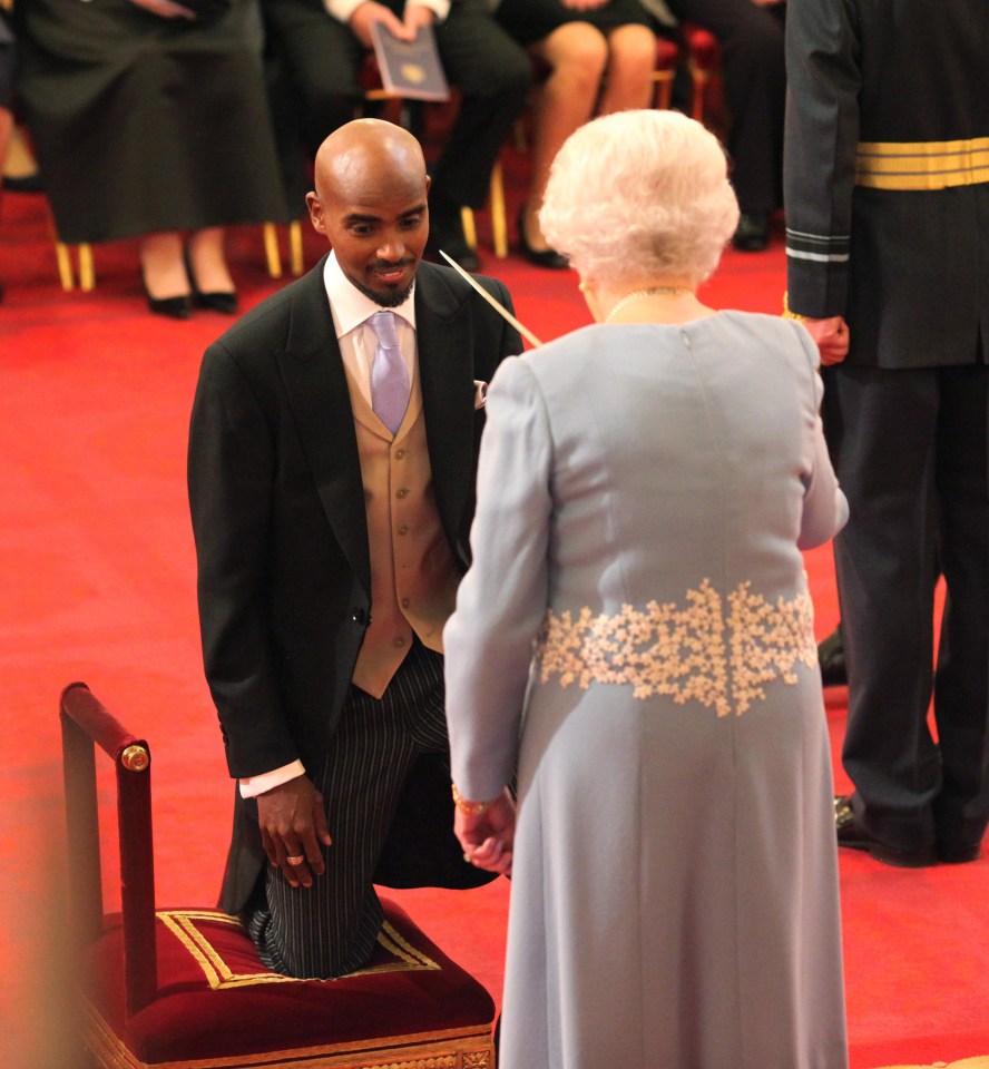 Mo Farah receives his knighthood from the Queen at Buckingham Palace