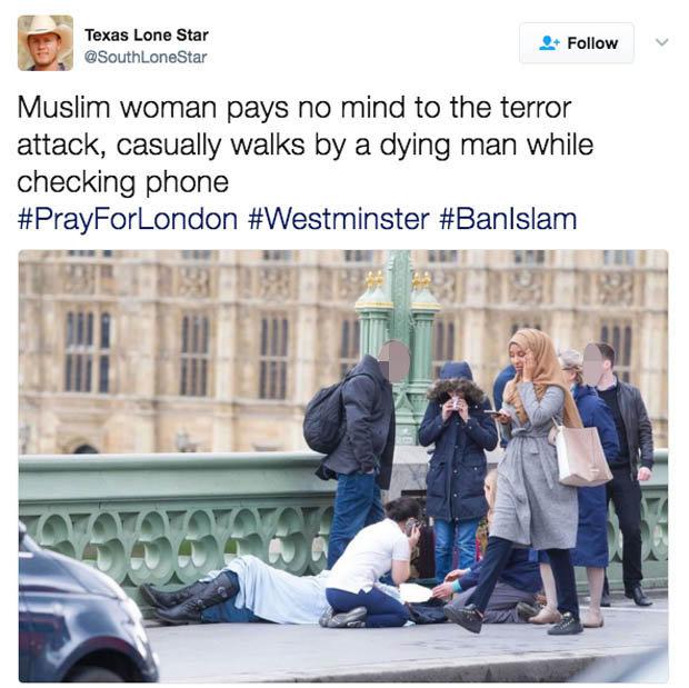 A Russian troll posing as a man from Texas stoked racial hatred with this fake tweet after the Westminster terror attack