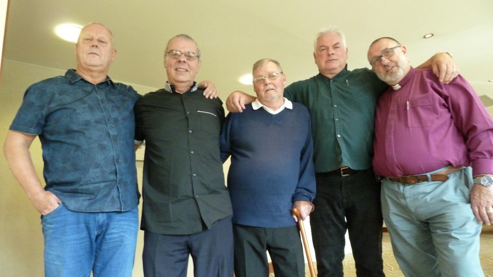 Five men affected by the Moors Murders: Terry West, second from left, with (L-R) Bernard King, Terry Kilbride, Tommy Rhattigan and David Gray