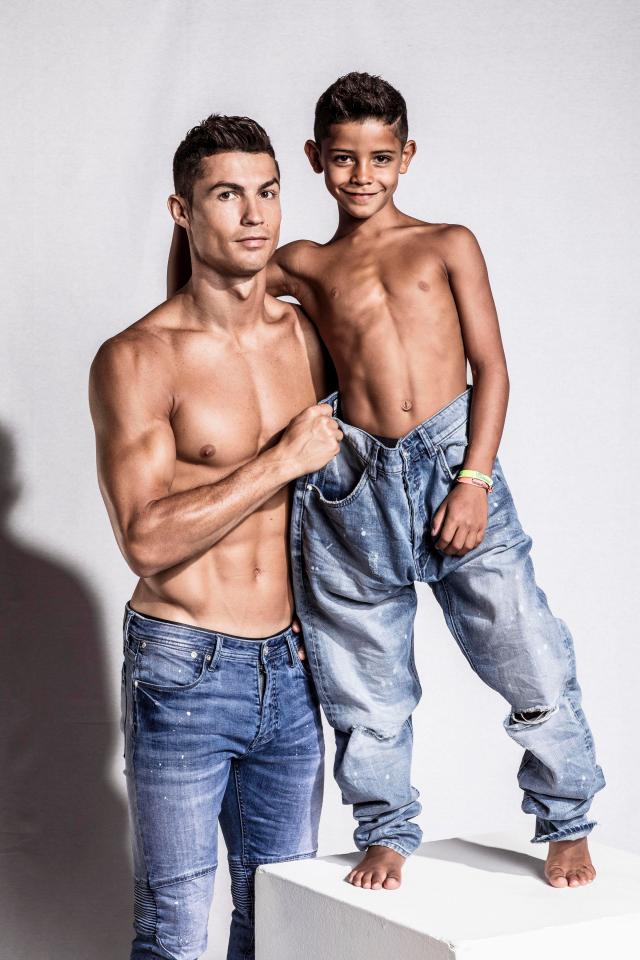  Cristiano Ronaldo and Cristiano Junior pose in denim together to promote the new line