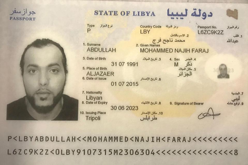  Libyan passport in the name of the accused, part of the evidence shown in court