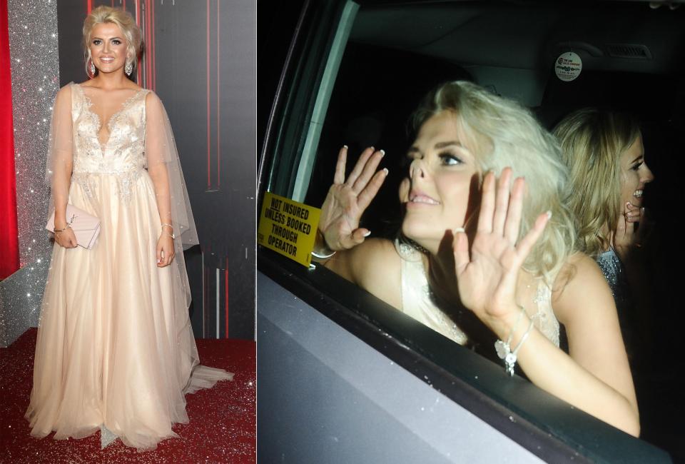  Gurn for the road . . .  Corrie’s Lucy Fallon at Soap Awards then pulling faces on way home