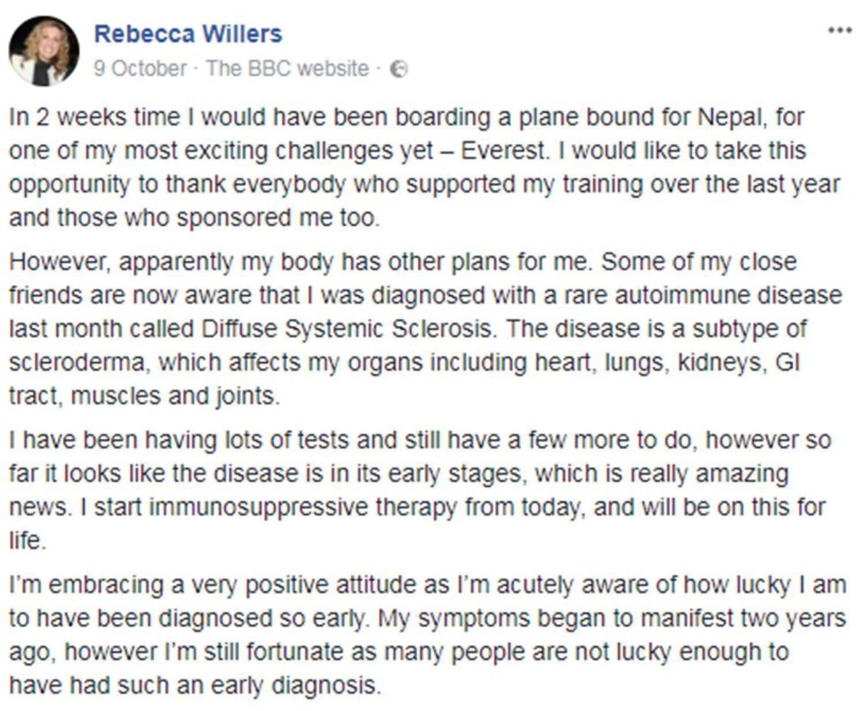  Rebecca is putting a brave face on her diagnosis