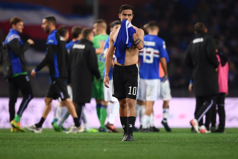 Paulo Dybala is dejected as Juventus fall to critical 3-2 defeat away at Sampdoria