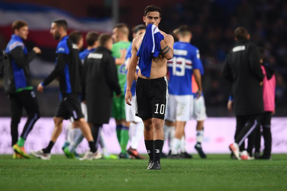  Paulo Dybala is dejected as Juventus fall to critical 3-2 defeat away at Sampdoria