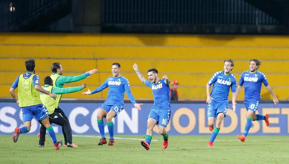  Jubilant Sassuolo players celebrate, but it was heartbreak for Benevento