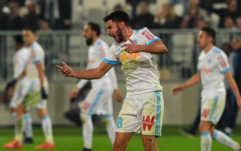 Marseille midfielder Morgan Sanson celebrates scoring 94th-minute equaliser