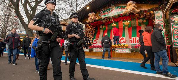  Armed Police on patrol at Edinburgh Christmas Market - security measures have been increased all over the country